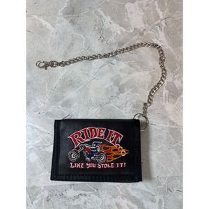 Ride It Like You Stole It Biker Wallet Black Nylon Trifold with 15 Inch Chain